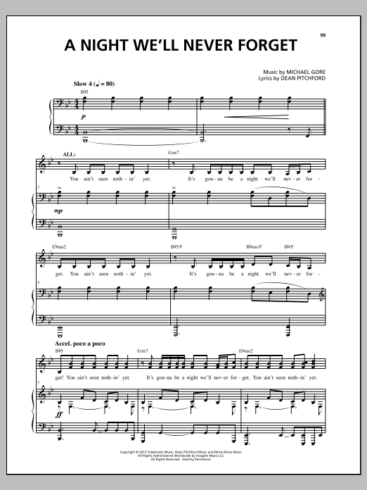 Michael Gore A Night We'll Never Forget (from Carrie The Musical) Sheet Music Notes & Chords for Piano & Vocal - Download or Print PDF