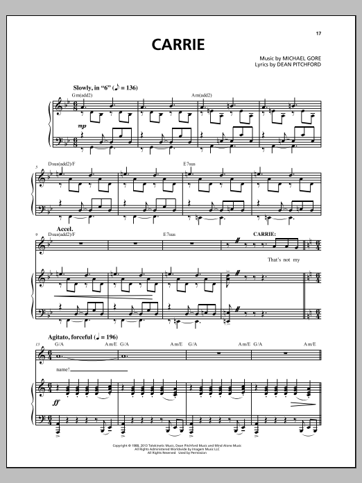 Michael Gore Carrie (from Carrie The Musical) Sheet Music Notes & Chords for Piano & Vocal - Download or Print PDF