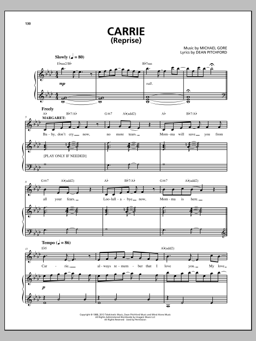 Michael Gore Carrie (Reprise) (from Carrie The Musical) Sheet Music Notes & Chords for Piano & Vocal - Download or Print PDF