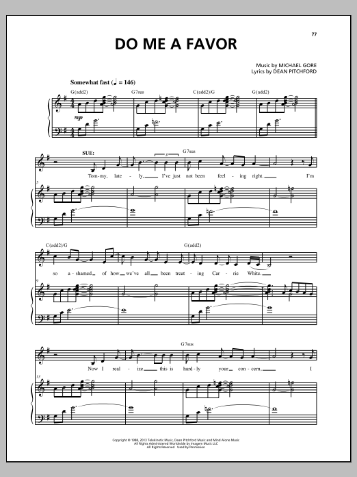 Michael Gore Do Me A Favor (from Carrie The Musical) Sheet Music Notes & Chords for Piano & Vocal - Download or Print PDF