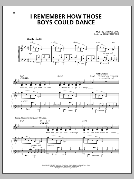 Michael Gore I Remember How Those Boys Could Dance (from Carrie The Musical) Sheet Music Notes & Chords for Piano & Vocal - Download or Print PDF