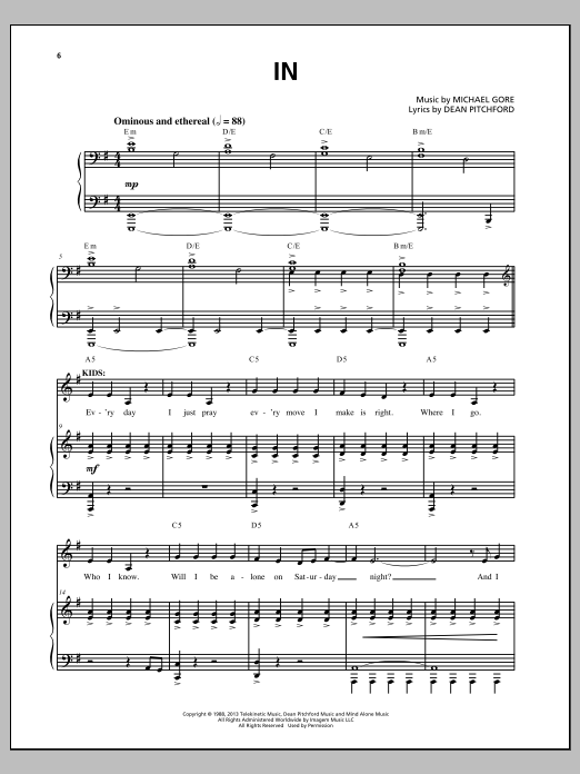 Michael Gore In (from Carrie The Musical) Sheet Music Notes & Chords for Piano & Vocal - Download or Print PDF