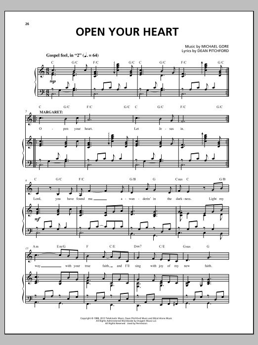 Michael Gore Open Your Heart (from Carrie The Musical) Sheet Music Notes & Chords for Piano & Vocal - Download or Print PDF
