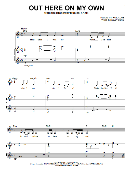 Michael Gore Out Here On My Own Sheet Music Notes & Chords for Piano & Vocal - Download or Print PDF