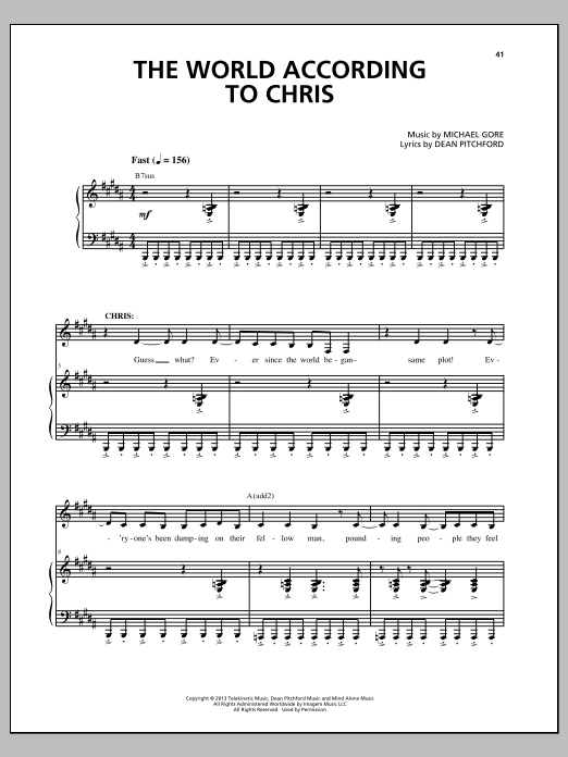Michael Gore The World According To Chris (from Carrie The Musical) Sheet Music Notes & Chords for Piano & Vocal - Download or Print PDF Michael Gore The World According To Chris (from Carrie The Musical) Sheet Music Notes & Chords for Piano & Vocal - Download or Print PDF