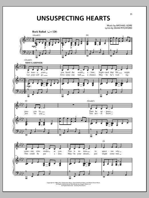Michael Gore Unsuspecting Hearts (from Carrie The Musical) Sheet Music Notes & Chords for Piano & Vocal - Download or Print PDF