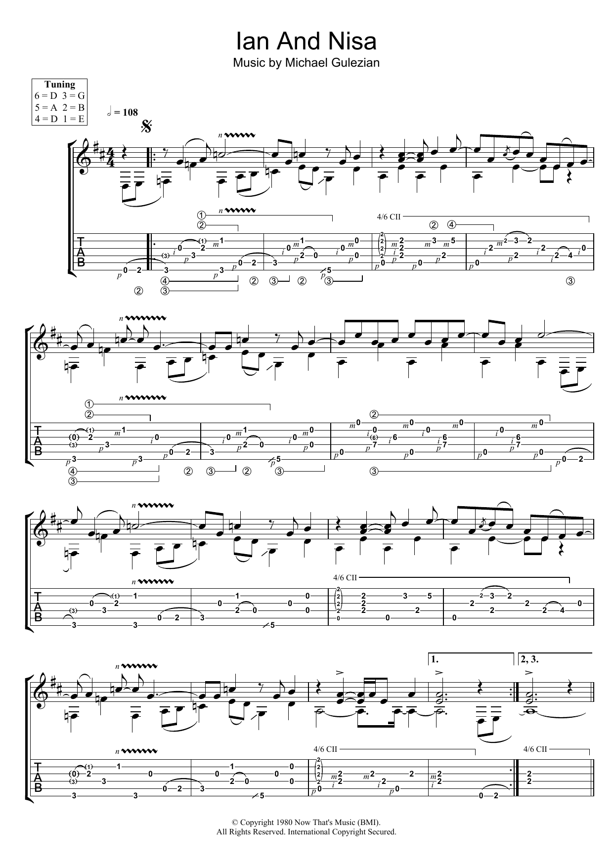 Michael Gulezian Ian And Nisa Sheet Music Notes & Chords for Solo Guitar Tab - Download or Print PDF