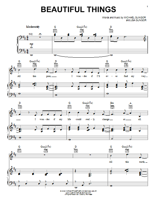 Michael Gungor Beautiful Things Sheet Music Notes & Chords for Piano, Vocal & Guitar (Right-Hand Melody) - Download or Print PDF