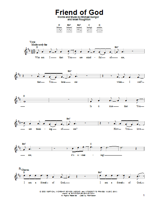 Michael Gungor Friend Of God Sheet Music Notes & Chords for Melody Line, Lyrics & Chords - Download or Print PDF