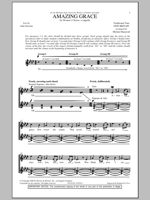 Michael Hanawalt Amazing Grace Sheet Music Notes & Chords for SSA - Download or Print PDF