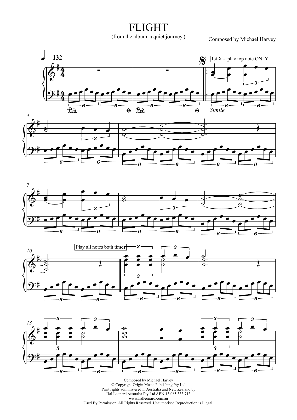 Michael Harvey Flight Sheet Music Notes & Chords for Piano - Download or Print PDF