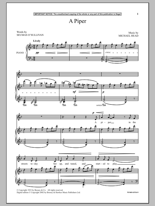 Michael Head A Piper Sheet Music Notes & Chords for Piano - Download or Print PDF
