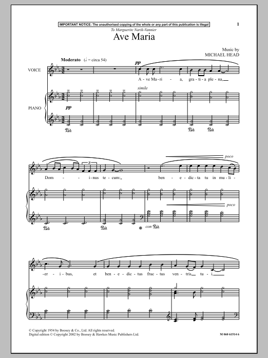 Michael Head Ave Maria Sheet Music Notes & Chords for Piano - Download or Print PDF Michael Head Ave Maria Sheet Music Notes & Chords for Piano - Download or Print PDF