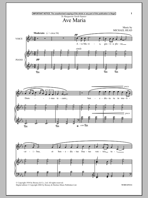 Michael Head Ave Maria Sheet Music Notes & Chords for Piano - Download or Print PDF