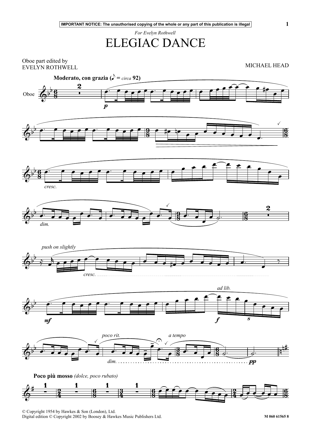 Michael Head Elegiac Dance Sheet Music Notes & Chords for Instrumental Solo - Download or Print PDF