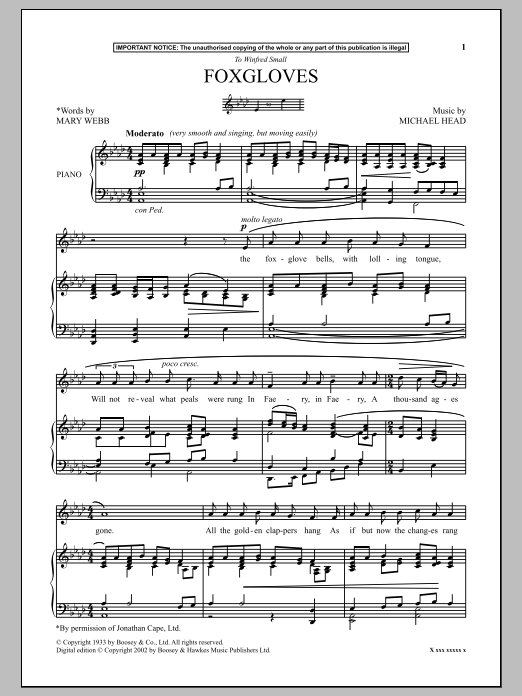 Michael Head Foxgloves Sheet Music Notes & Chords for Piano - Download or Print PDF