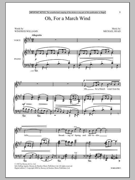 Michael Head Oh, For A March Wind Sheet Music Notes & Chords for Piano - Download or Print PDF