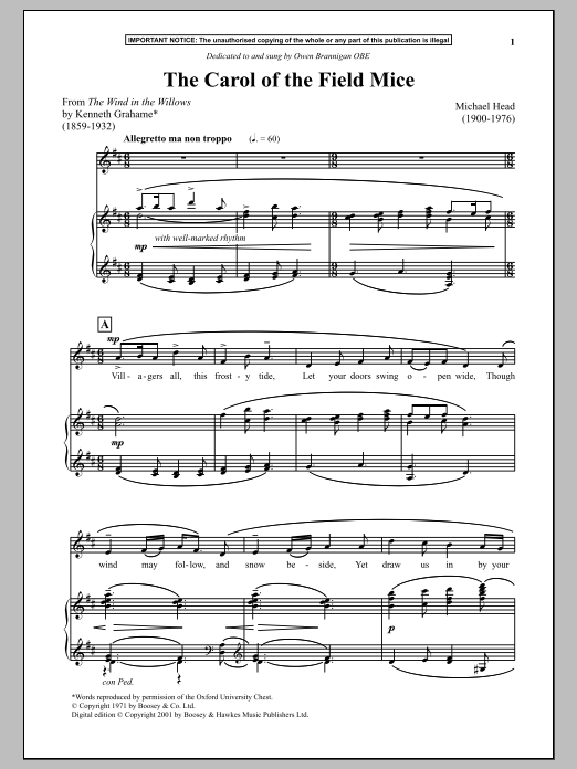 Michael Head The Carol Of The Field Mice Sheet Music Notes & Chords for Piano - Download or Print PDF