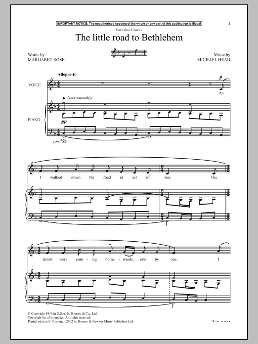 Michael Head The Little Road To Bethlehem Sheet Music Notes & Chords for Piano & Vocal - Download or Print PDF