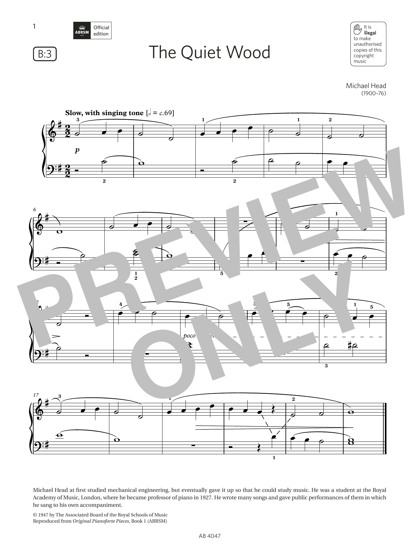 Michael Head The Quiet Wood (Grade 1, list B3, from the ABRSM Piano Syllabus 2023 & 2024) Sheet Music Notes & Chords for Piano Solo - Download or Print PDF