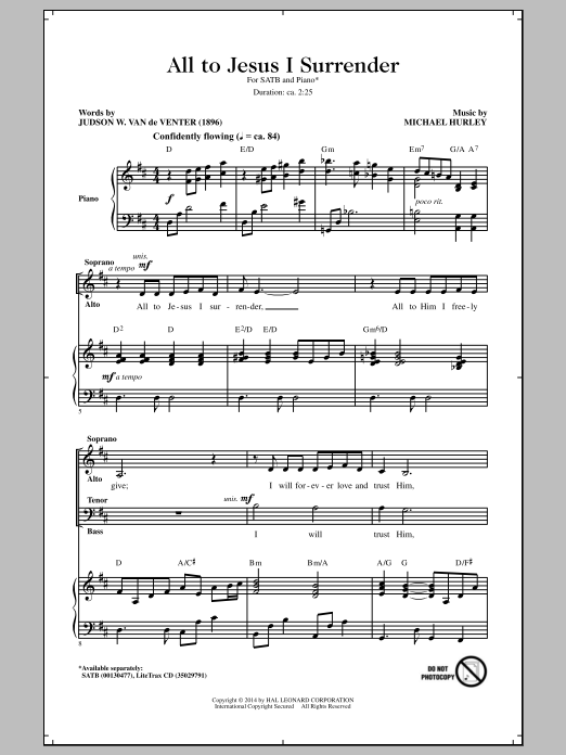 Michael Hurley All To Jesus I Surrender Sheet Music Notes & Chords for SATB - Download or Print PDF