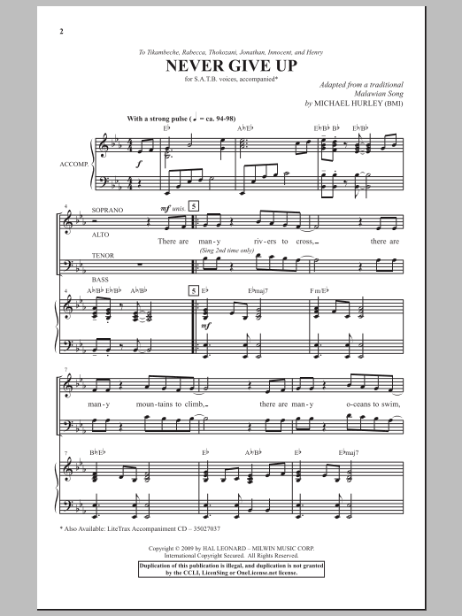 Michael Hurley Never Give Up Sheet Music Notes & Chords for SATB - Download or Print PDF