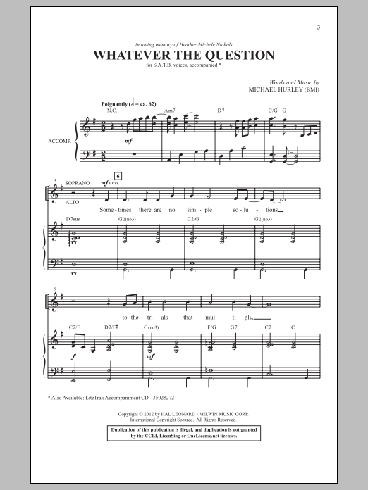 Michael Hurley Whatever The Question Sheet Music Notes & Chords for SATB - Download or Print PDF