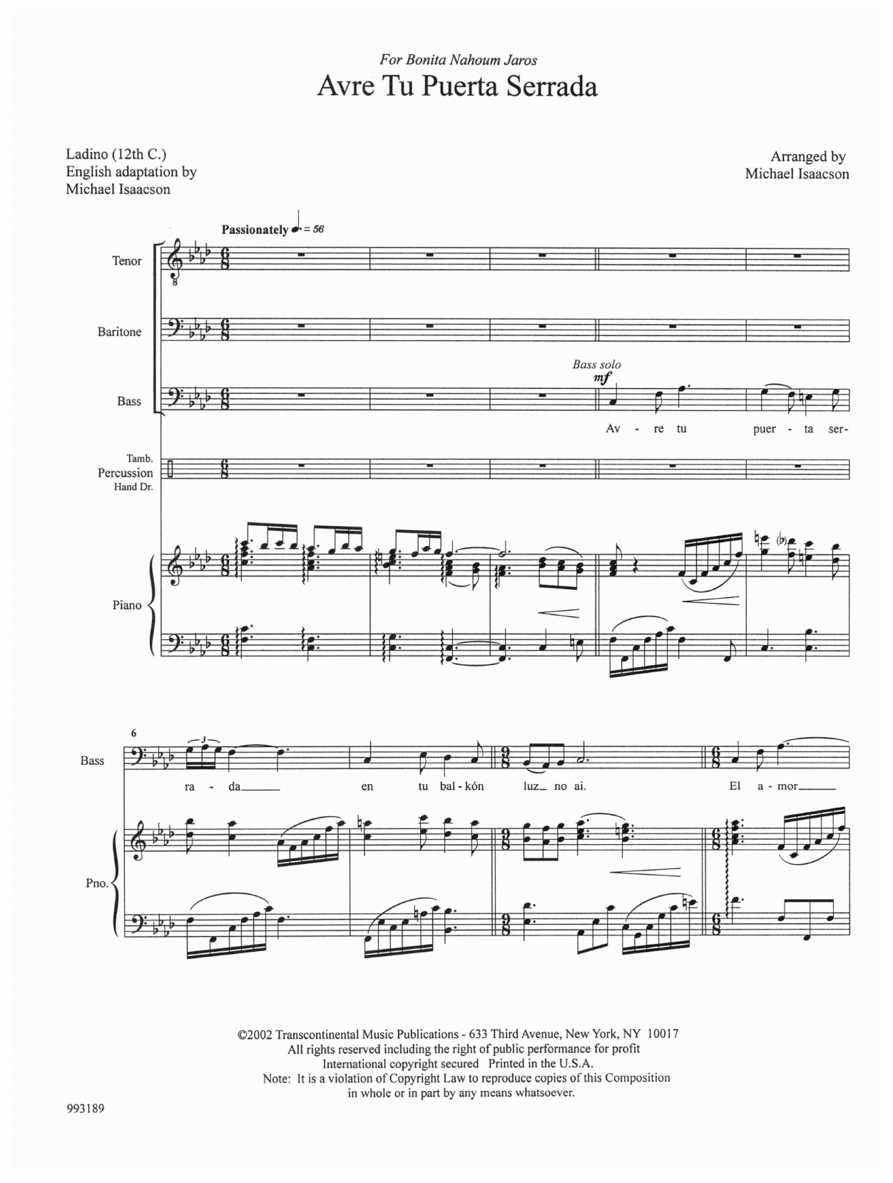 Michael Isaacson Avre Tu Puerta Serrada (Let The Gates Of Your Love Be Opened) Sheet Music Notes & Chords for TB - Download or Print PDF