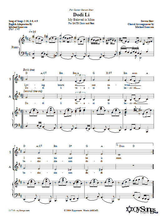 Michael Isaacson Dodi Li Sheet Music Notes & Chords for SATB - Download or Print PDF