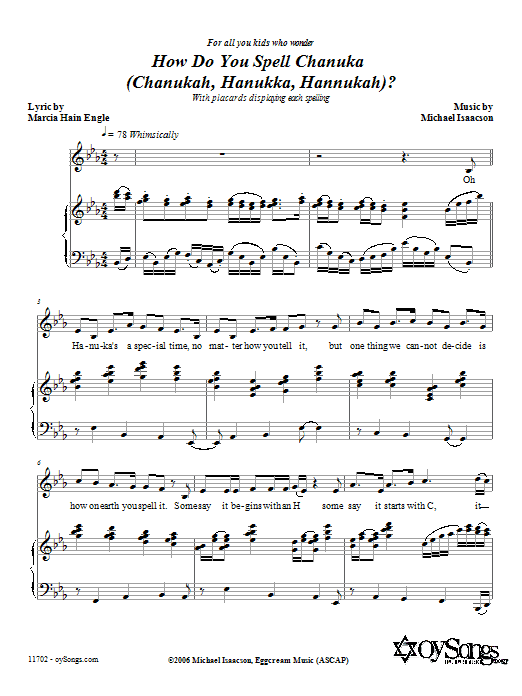 Michael Isaacson How Do You Spell Chanuka? Sheet Music Notes & Chords for Piano, Vocal & Guitar (Right-Hand Melody) - Download or Print PDF