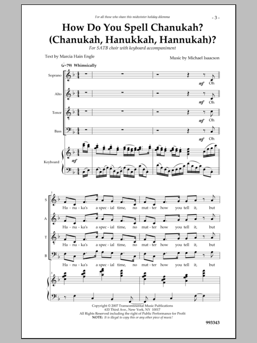 Michael Isaacson How Do You Spell Chanukah? Sheet Music Notes & Chords for Choral - Download or Print PDF