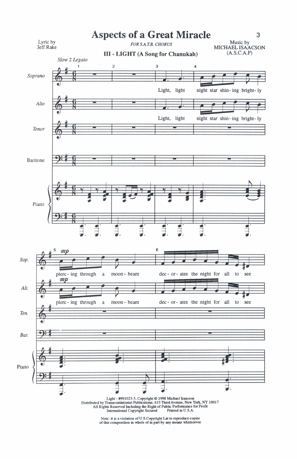 Michael Isaacson Light Piano Sheet Music Notes & Chords for SATB Choir - Download or Print PDF