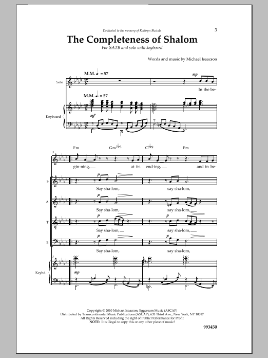 Michael Isaacson The Completeness of Shalom Sheet Music Notes & Chords for Choral - Download or Print PDF