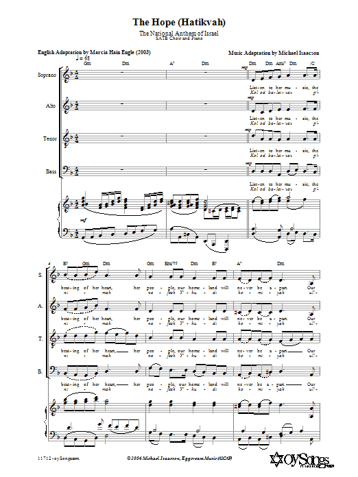 Michael Isaacson The Hope (Hatikvah) Sheet Music Notes & Chords for Choral - Download or Print PDF