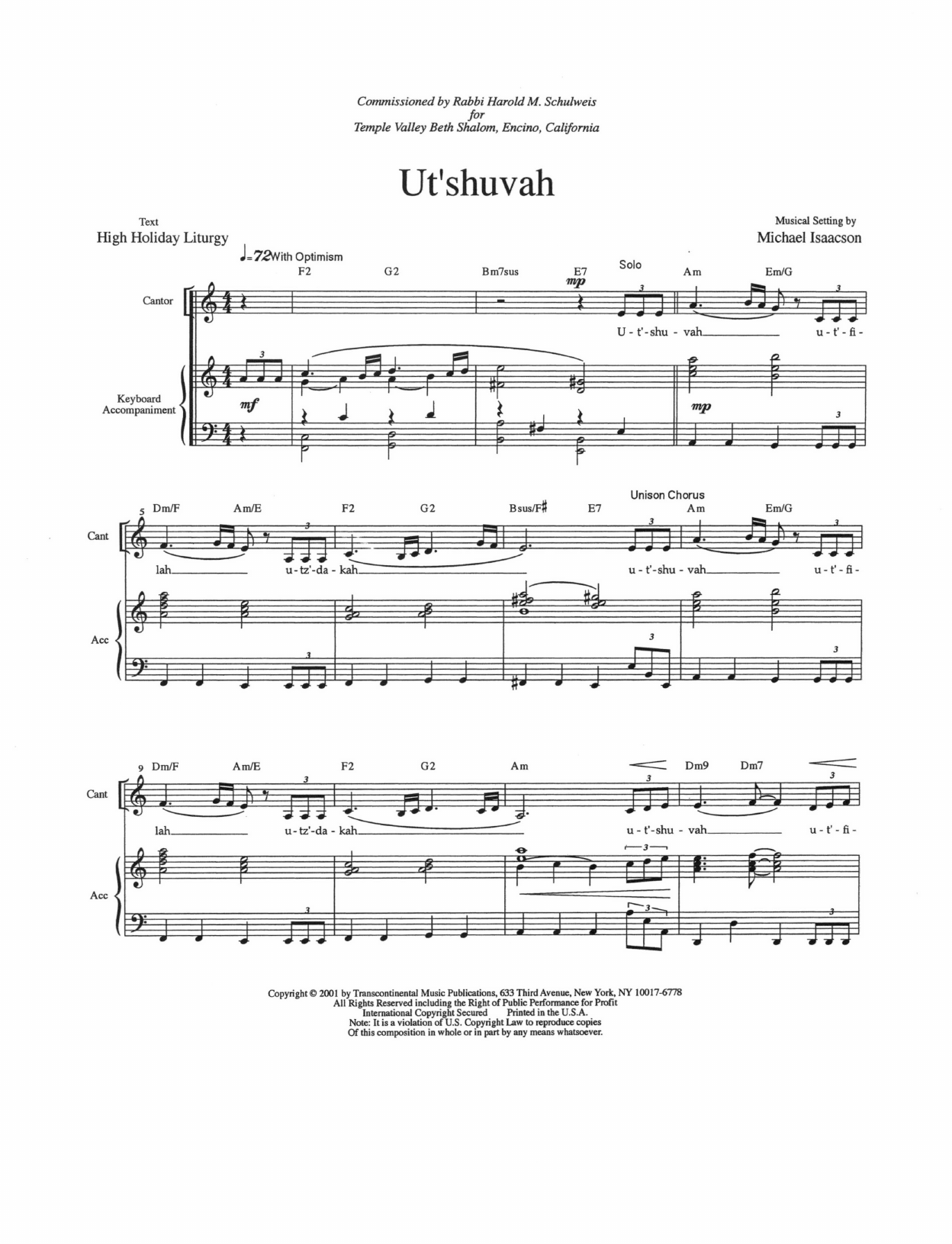 Michael Isaacson Two Pieces for the High Holy Days Sheet Music Notes & Chords for SATB Choir - Download or Print PDF