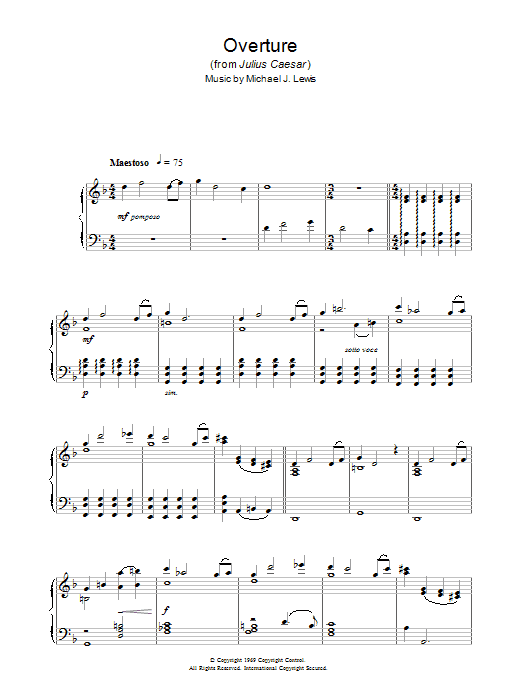 Michael J. Lewis Overture (from Julius Caesar) Sheet Music Notes & Chords for Piano - Download or Print PDF