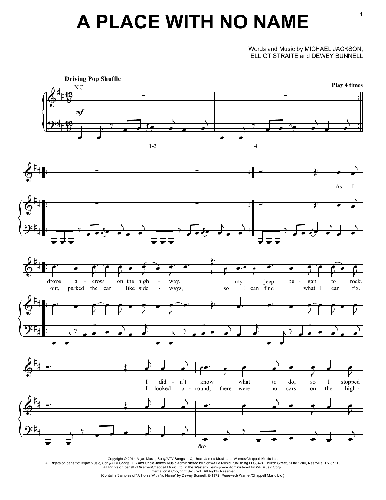 Michael Jackson A Place With No Name Sheet Music Notes & Chords for Piano, Vocal & Guitar (Right-Hand Melody) - Download or Print PDF