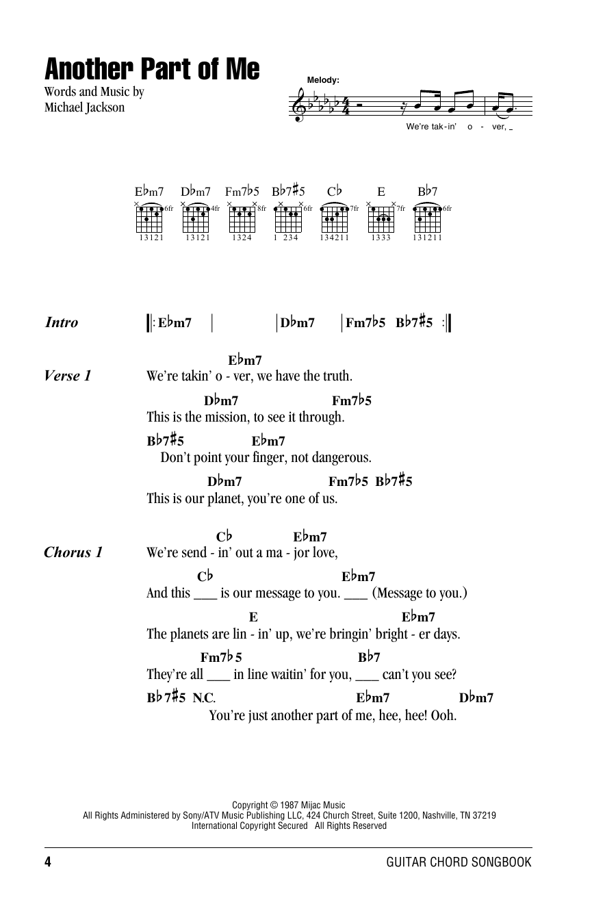 Michael Jackson Another Part Of Me Sheet Music Notes & Chords for Lyrics & Chords - Download or Print PDF