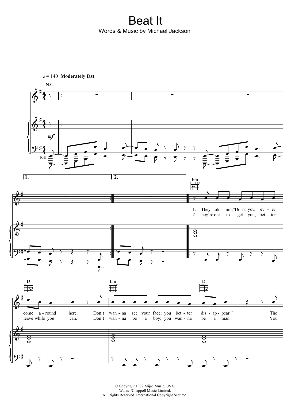 Michael Jackson Beat It Sheet Music Notes & Chords for Really Easy Guitar - Download or Print PDF