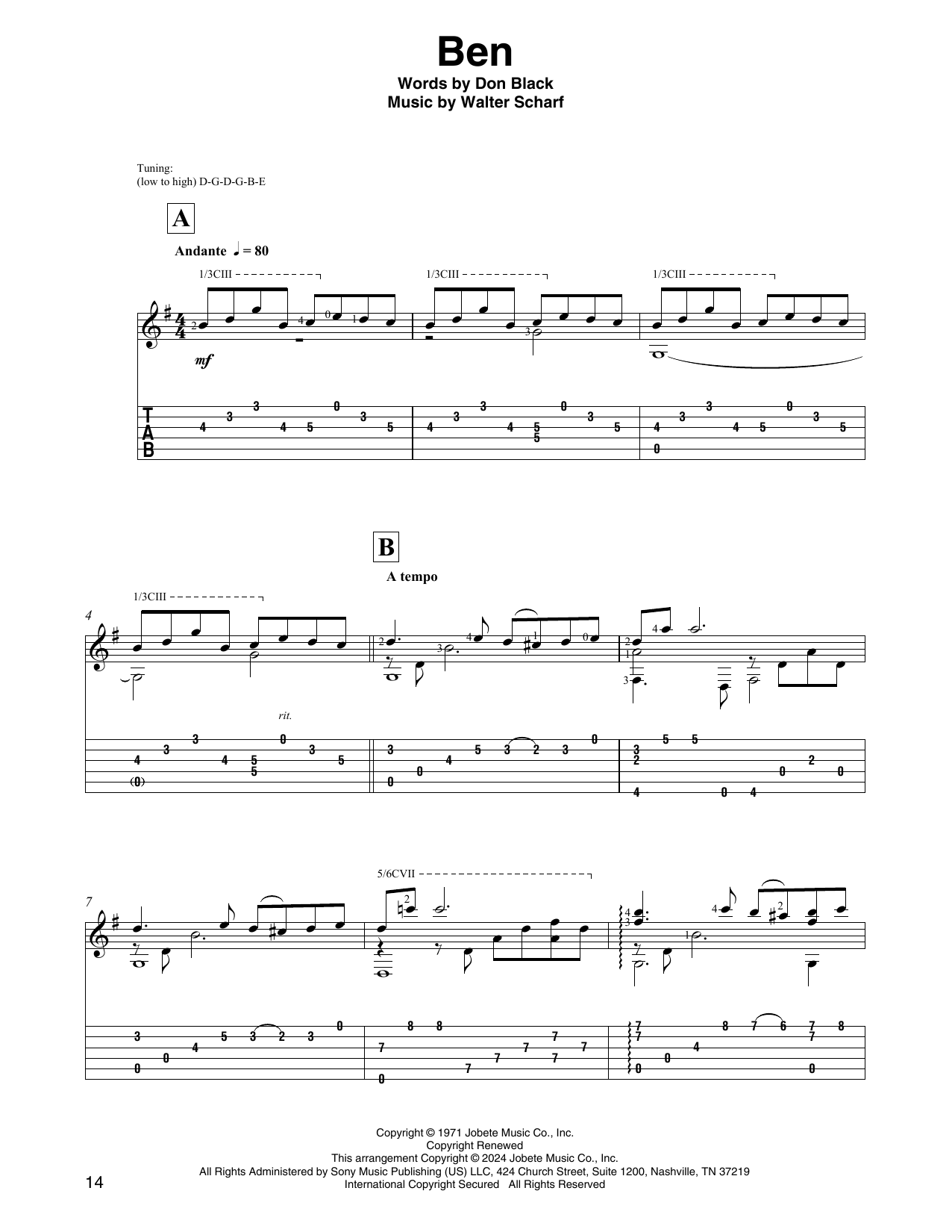 Michael Jackson Ben (arr. David Jaggs) Sheet Music Notes & Chords for Solo Guitar - Download or Print PDF