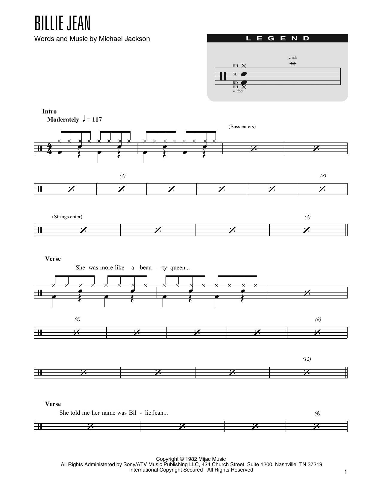 Michael Jackson Billie Jean (arr. Kennan Wylie) Sheet Music Notes & Chords for Drums Transcription - Download or Print PDF