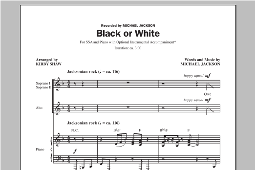 Michael Jackson Black Or White (arr. Kirby Shaw) Sheet Music Notes & Chords for SSA - Download or Print PDF