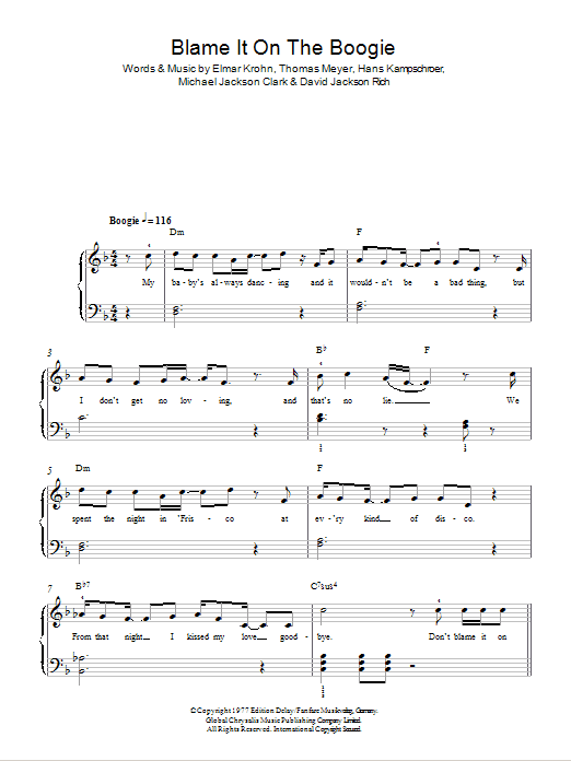 The Jackson 5 Blame It On The Boogie Sheet Music Notes & Chords for Beginner Piano - Download or Print PDF