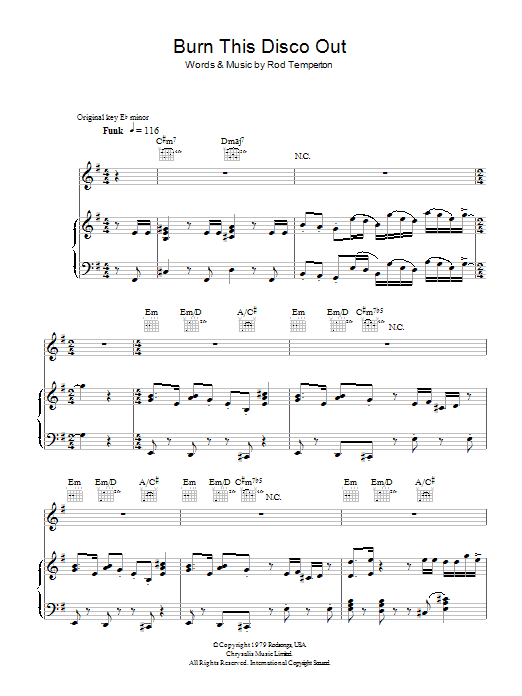 Michael Jackson Burn This Disco Out Sheet Music Notes & Chords for Piano, Vocal & Guitar - Download or Print PDF