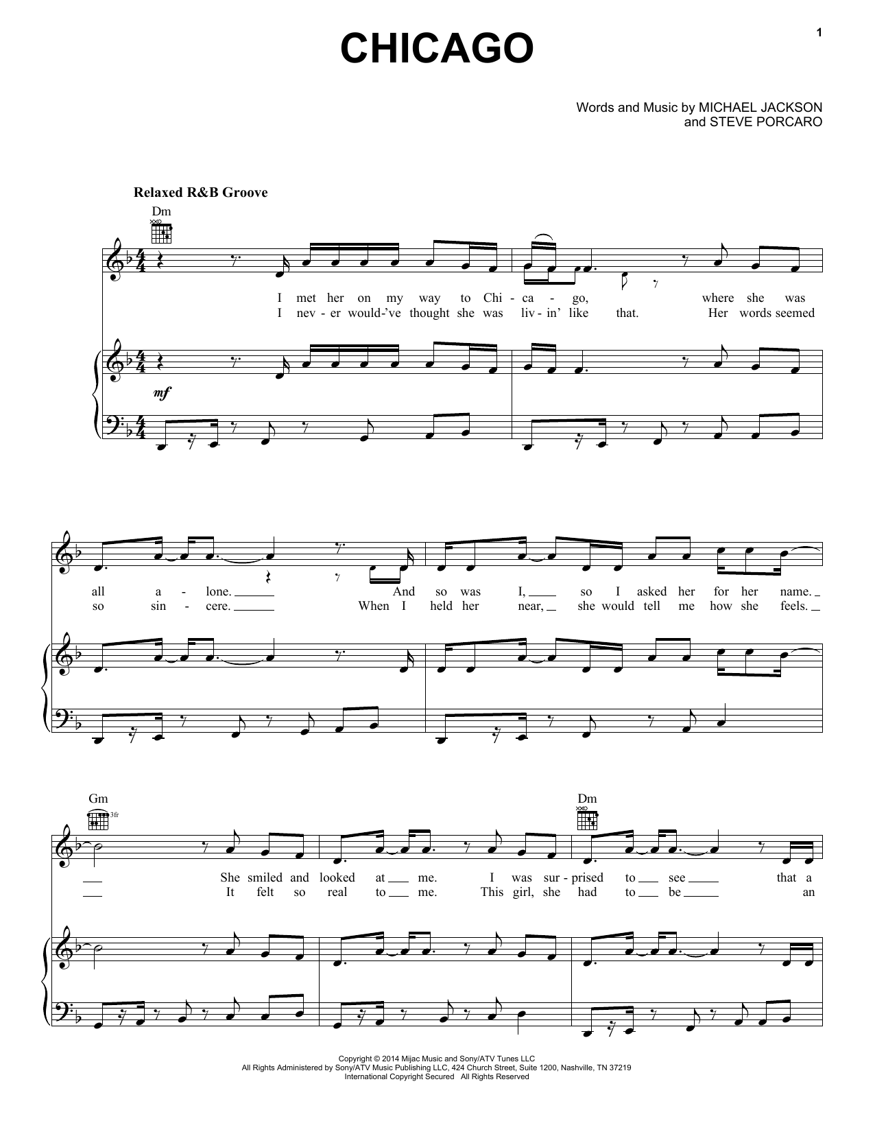 Michael Jackson Chicago Sheet Music Notes & Chords for Piano, Vocal & Guitar (Right-Hand Melody) - Download or Print PDF