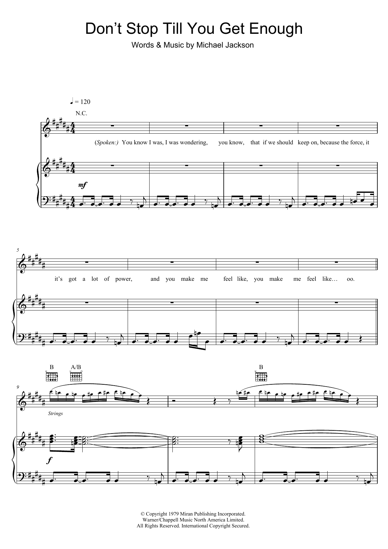 Michael Jackson Don't Stop Till You Get Enough Sheet Music Notes & Chords for Piano, Vocal & Guitar (Right-Hand Melody) - Download or Print PDF