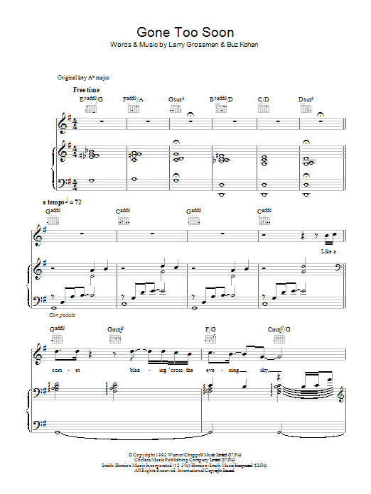 Michael Jackson Gone Too Soon Sheet Music Notes & Chords for Piano, Vocal & Guitar - Download or Print PDF