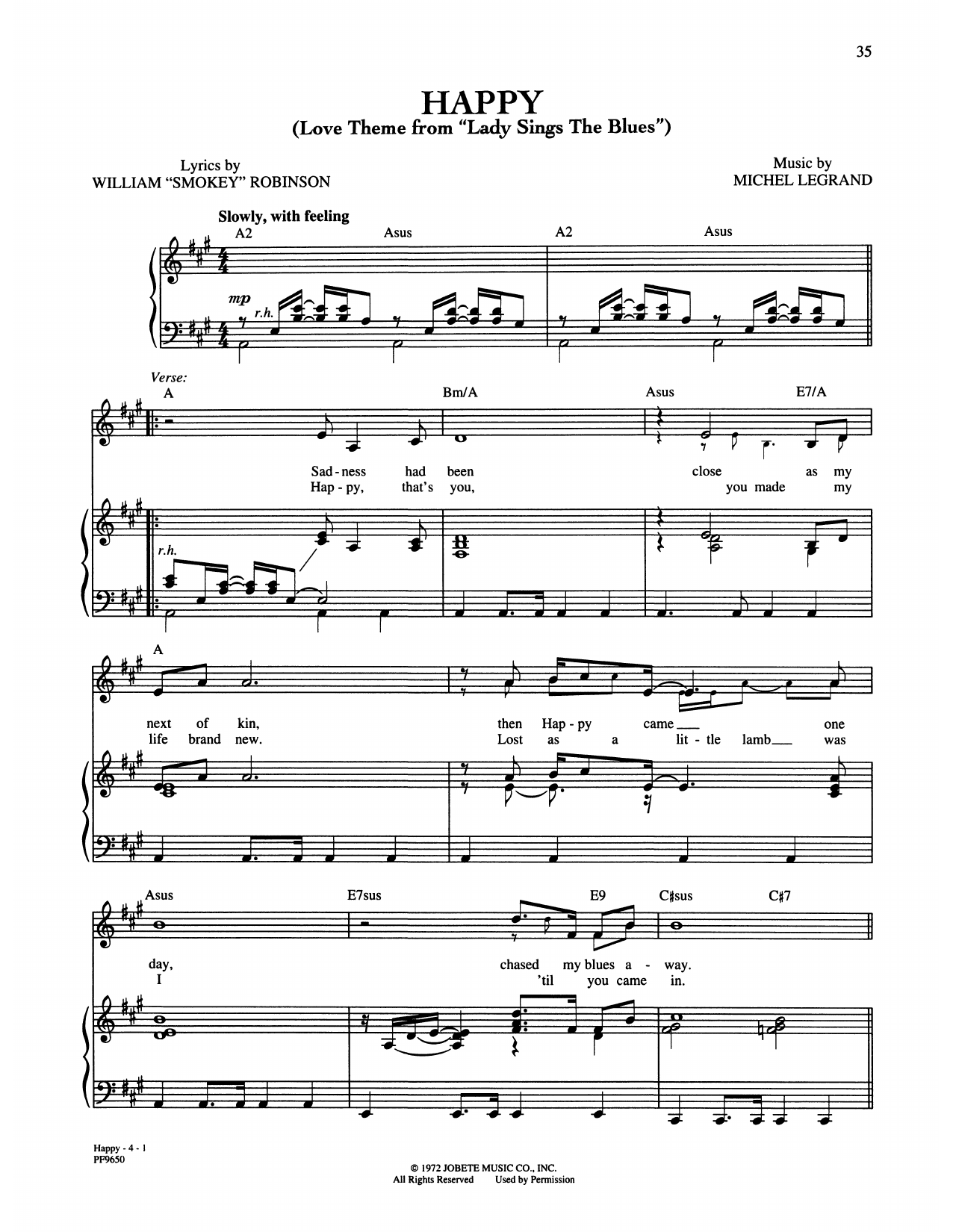 Michael Jackson Happy (Love Theme from Lady Sings The Blues) Sheet Music Notes & Chords for Piano, Vocal & Guitar Chords (Right-Hand Melody) - Download or Print PDF
