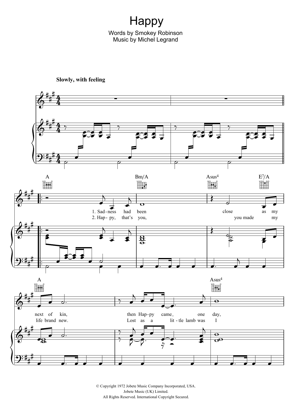 Michael Jackson Happy Sheet Music Notes & Chords for Piano, Vocal & Guitar (Right-Hand Melody) - Download or Print PDF