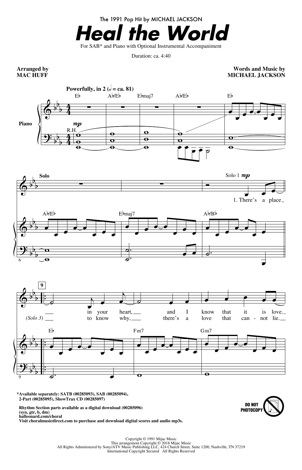Michael Jackson Heal The World (Arr. Mac Huff) Sheet Music Notes & Chords for SAB Choir - Download or Print PDF